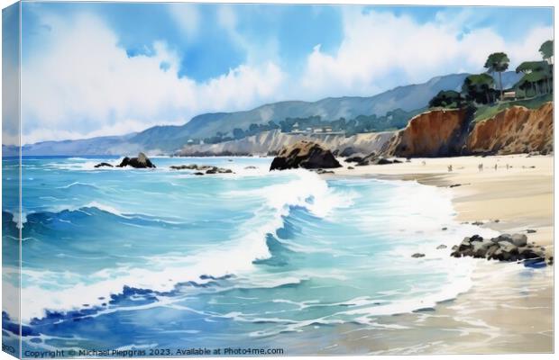 Watercolor of a beautiful beach created with generative AI techn Canvas Print by Michael Piepgras