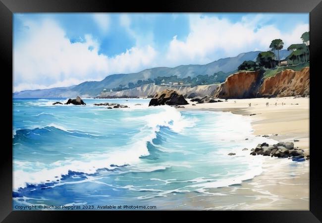 Watercolor of a beautiful beach created with generative AI techn Framed Print by Michael Piepgras
