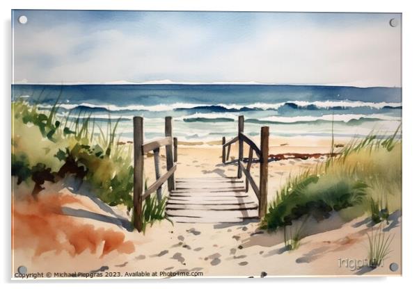Watercolor of a beautiful beach created with generative AI techn Acrylic by Michael Piepgras