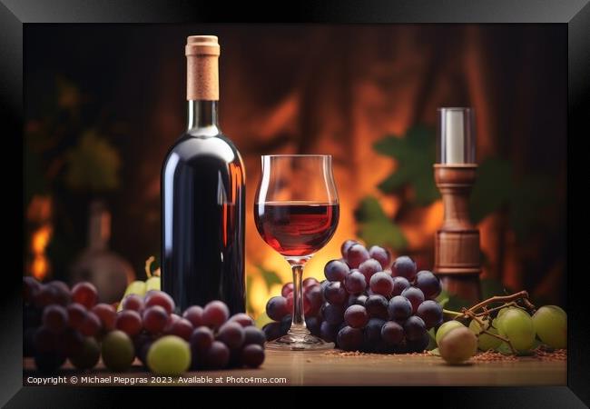 Wine concept of tasty wine in glasses and bottles created with g Framed Print by Michael Piepgras