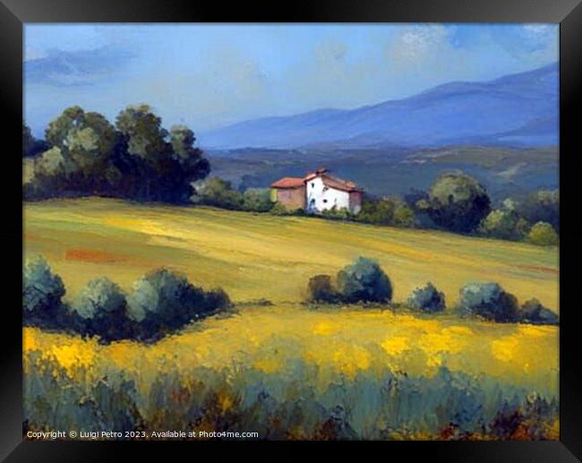 Farmhouse among  rolling hills, Oil painting. Framed Print by Luigi Petro