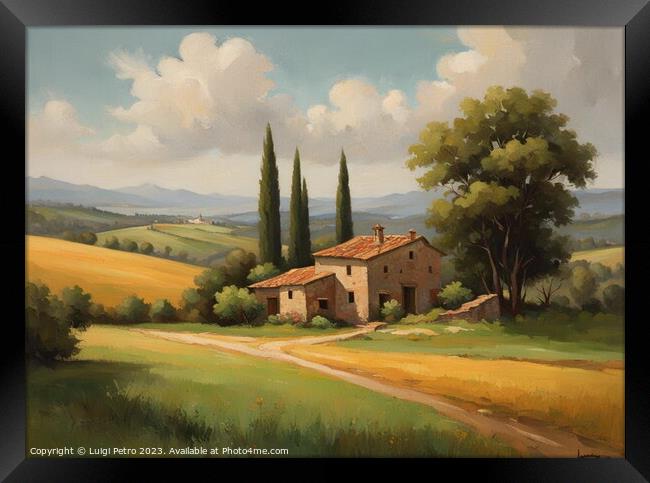 Farmhouse amnt rolling hills of Tuscany, Italy. Framed Print by Luigi Petro