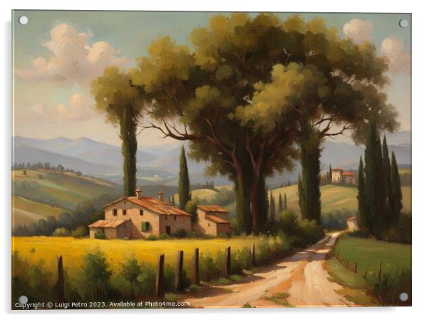 Farmhouse among  rolling hills, Oil painting. Acrylic by Luigi Petro