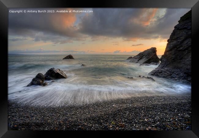 Sandymouth Bay Sunset Framed Print by Antony Burch