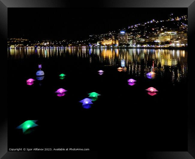 Floating Lights On The Lake Geneva Framed Print by Igor Alifanov