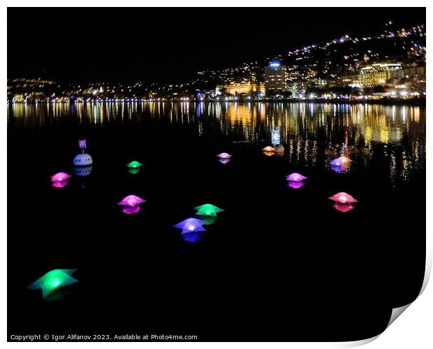 Floating Lights On The Lake Geneva Print by Igor Alifanov