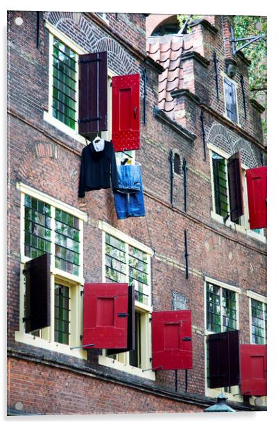 Clothes hanging from a window in Kattengat, Amsterdam, Holland,  Acrylic by Fabrizio Troiani