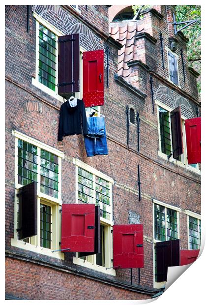 Clothes hanging from a window in Kattengat, Amsterdam, Holland,  Print by Fabrizio Troiani