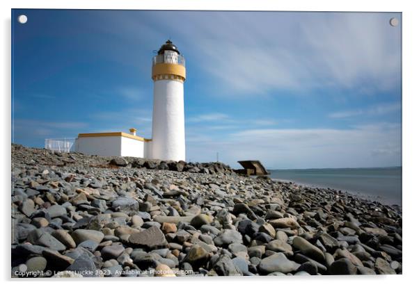 Lochryan Lighthouse long exposure Acrylic by Les McLuckie