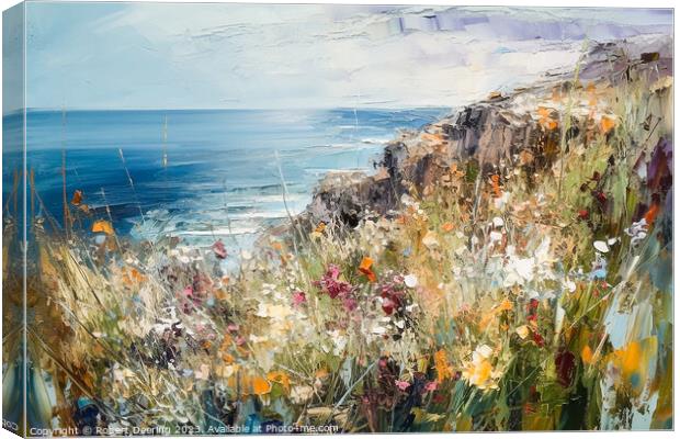 Tranquil Tides, Clifftop Wildflowers Canvas Print by Robert Deering