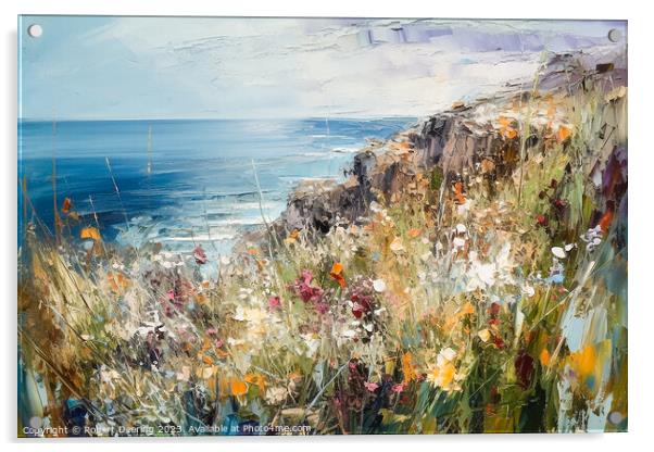 Tranquil Tides, Clifftop Wildflowers Acrylic by Robert Deering