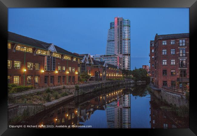 River Aire Reflections In Leeds Framed Print by Richard Perks