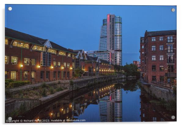 River Aire Reflections In Leeds Acrylic by Richard Perks