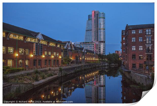 River Aire Reflections In Leeds Print by Richard Perks