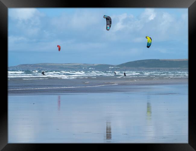 Westward Ho! Kiteboarders Framed Print by Tony Twyman