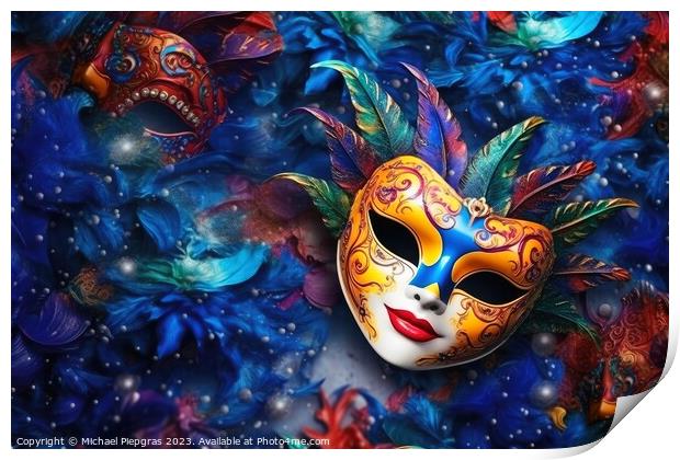 A background with a carnival mask created with generative AI tec Print by Michael Piepgras