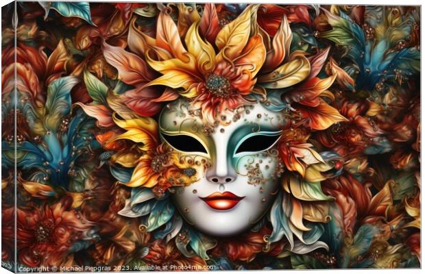 A background with a carnival mask created with generative AI tec Canvas Print by Michael Piepgras