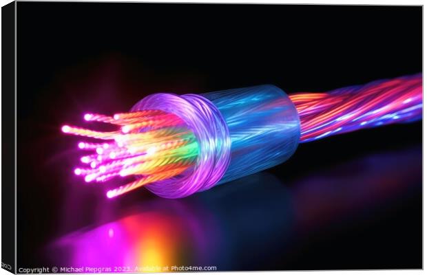 A big fiber optic cable emitting light created with generative A Canvas Print by Michael Piepgras