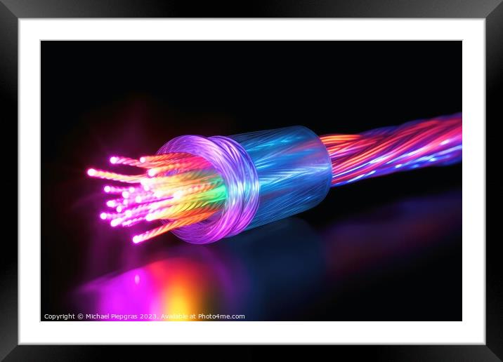 A big fiber optic cable emitting light created with generative A Framed Mounted Print by Michael Piepgras