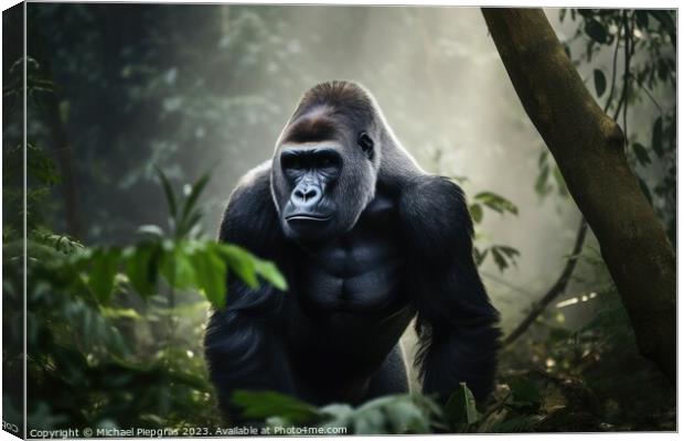 A big gorilla in the jungle created with generative AI technolog Canvas Print by Michael Piepgras