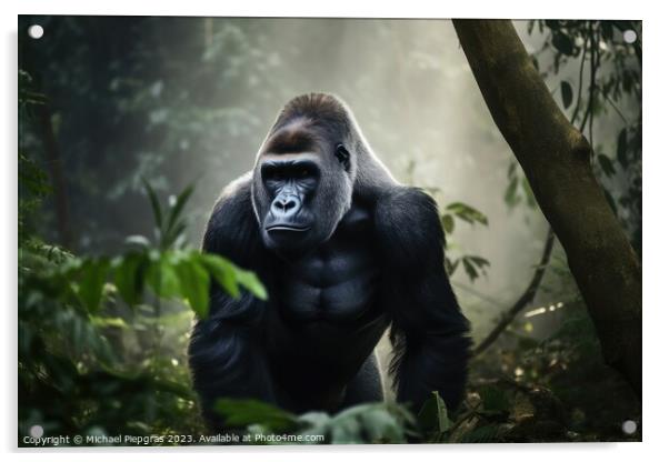 A big gorilla in the jungle created with generative AI technolog Acrylic by Michael Piepgras