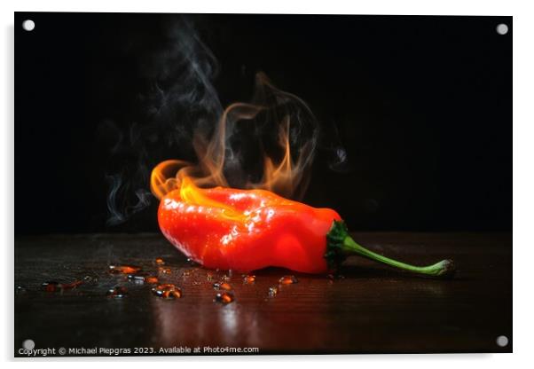 A burning hot peperoni on a dark background created with generat Acrylic by Michael Piepgras