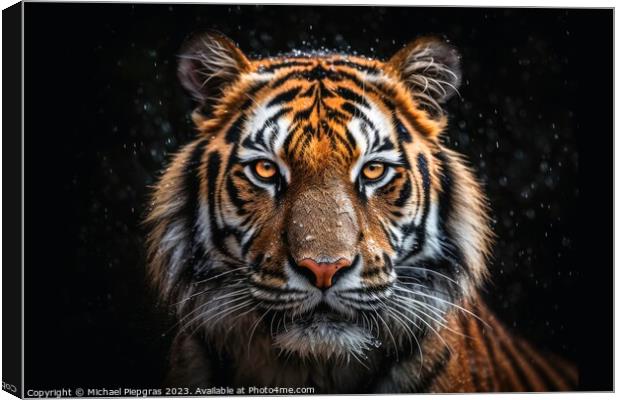 A close up portrait of mesmerizing tiger photography created wit Canvas Print by Michael Piepgras