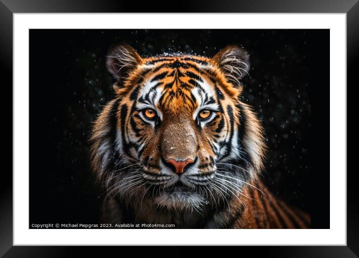 A close up portrait of mesmerizing tiger photography created wit Framed Mounted Print by Michael Piepgras