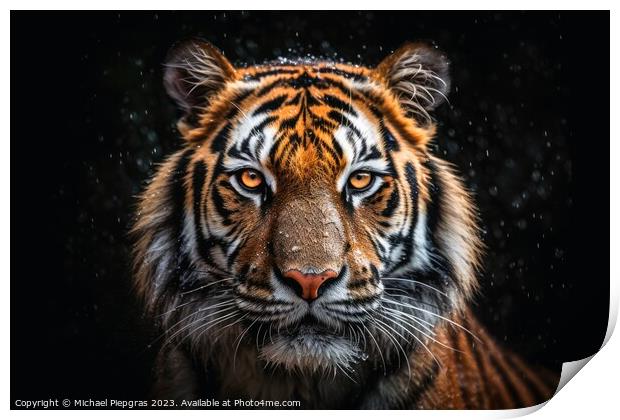 A close up portrait of mesmerizing tiger photography created wit Print by Michael Piepgras