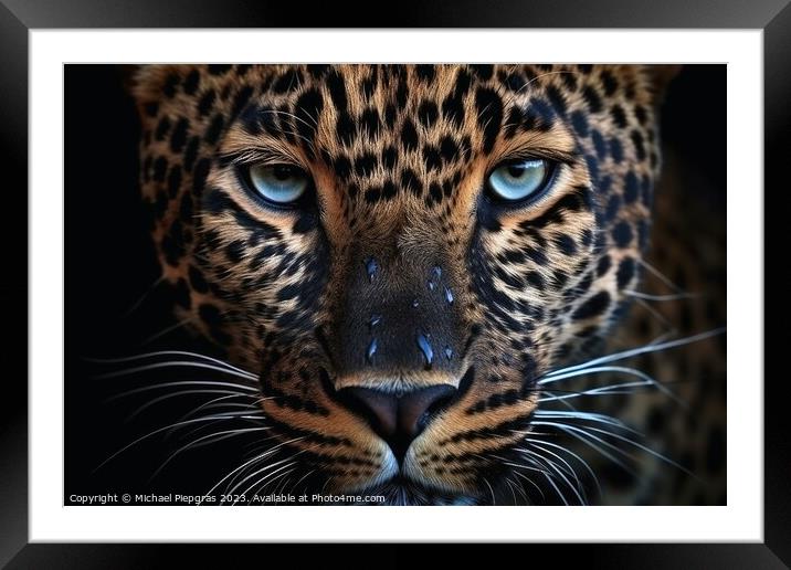 A close up portrait of mesmerizing leopard photography created w Framed Mounted Print by Michael Piepgras