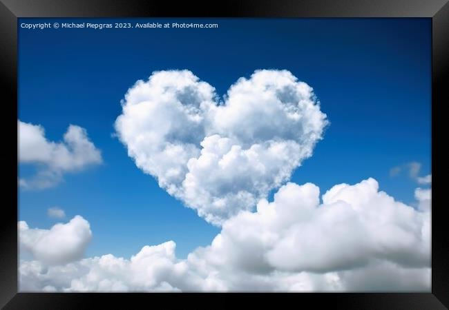 A cloud in heart shape created with generative AI technology. Framed Print by Michael Piepgras