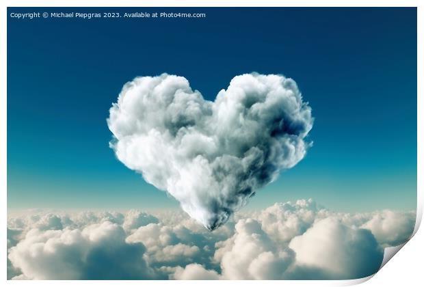 A cloud in heart shape created with generative AI technology. Print by Michael Piepgras