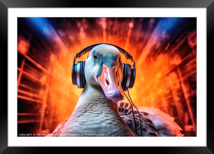A goose as a Discjockey created with generative AI technology. Framed Mounted Print by Michael Piepgras