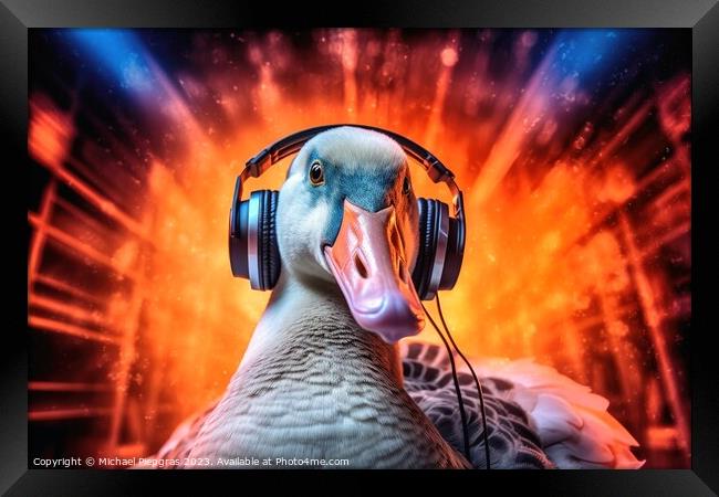 A goose as a Discjockey created with generative AI technology. Framed Print by Michael Piepgras