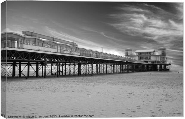 Weston Super Mare Grand Pier BW Canvas Print by Alison Chambers