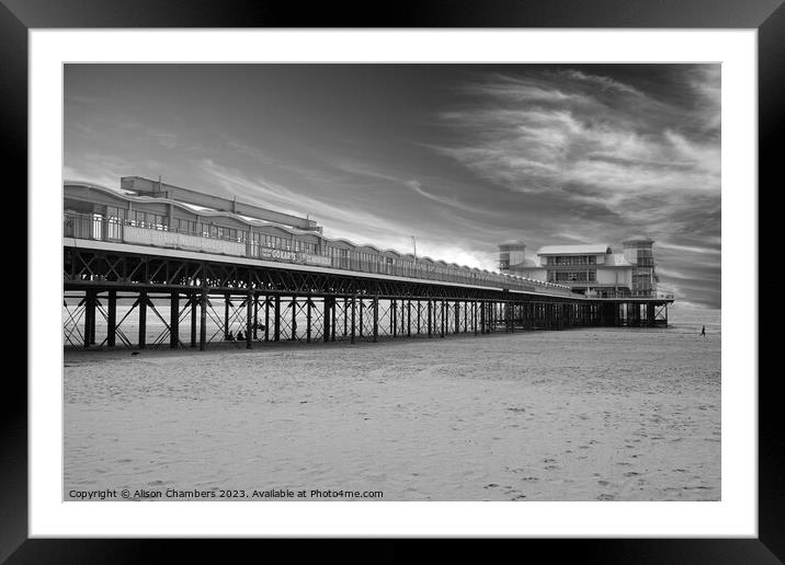 Weston Super Mare Grand Pier BW Framed Mounted Print by Alison Chambers