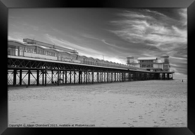 Weston Super Mare Grand Pier BW Framed Print by Alison Chambers