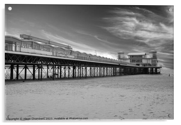 Weston Super Mare Grand Pier BW Acrylic by Alison Chambers