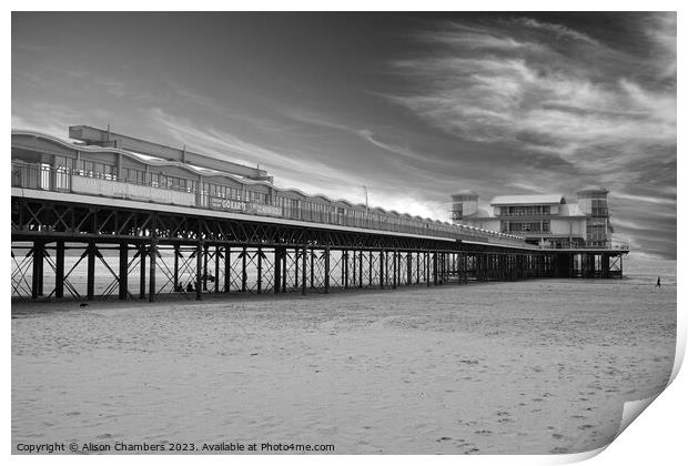 Weston Super Mare Grand Pier BW Print by Alison Chambers