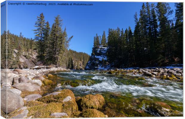 Serenity at the 5th Bridge - Athabasca River and Rocky Landscape Canvas Print by rawshutterbug 