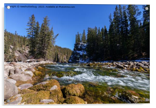 Serenity at the 5th Bridge - Athabasca River and Rocky Landscape Acrylic by rawshutterbug 