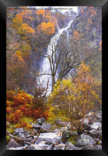 Aber Falls or Rhaeadr Fawr Waterfall in Autumn Framed Print by Pearl Bucknall