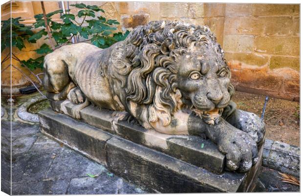 Lion Sculpture At Grand Masters Palace In Malta Canvas Print by Artur Bogacki