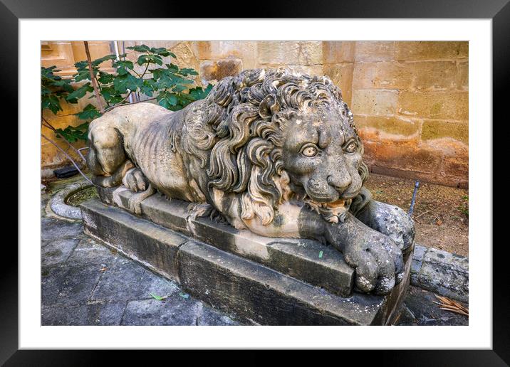 Lion Sculpture At Grand Masters Palace In Malta Framed Mounted Print by Artur Bogacki