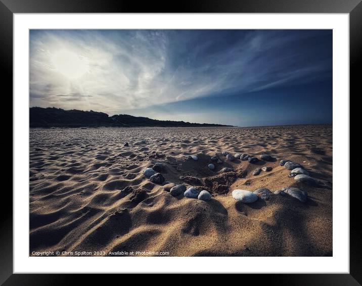 Pebble Circle on Beach Framed Mounted Print by Chris Spalton