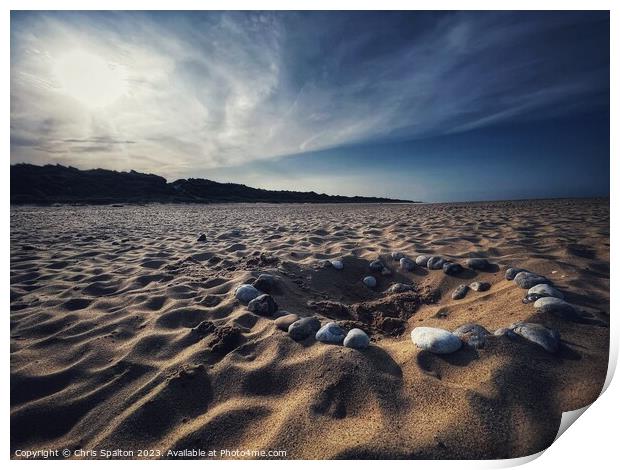 Pebble Circle on Beach Print by Chris Spalton