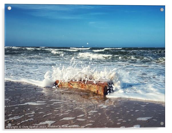 Wave hitting bricks at the beach Acrylic by Chris Spalton