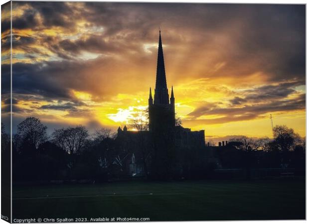 Dramatic view of Norwich Cathedral Canvas Print by Chris Spalton