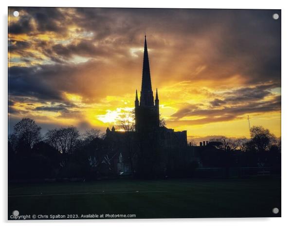 Dramatic view of Norwich Cathedral Acrylic by Chris Spalton