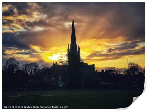 Dramatic view of Norwich Cathedral Print by Chris Spalton